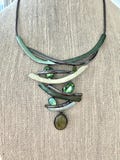 Green & Black Rhinestone Statement Necklace: Tornado 20"