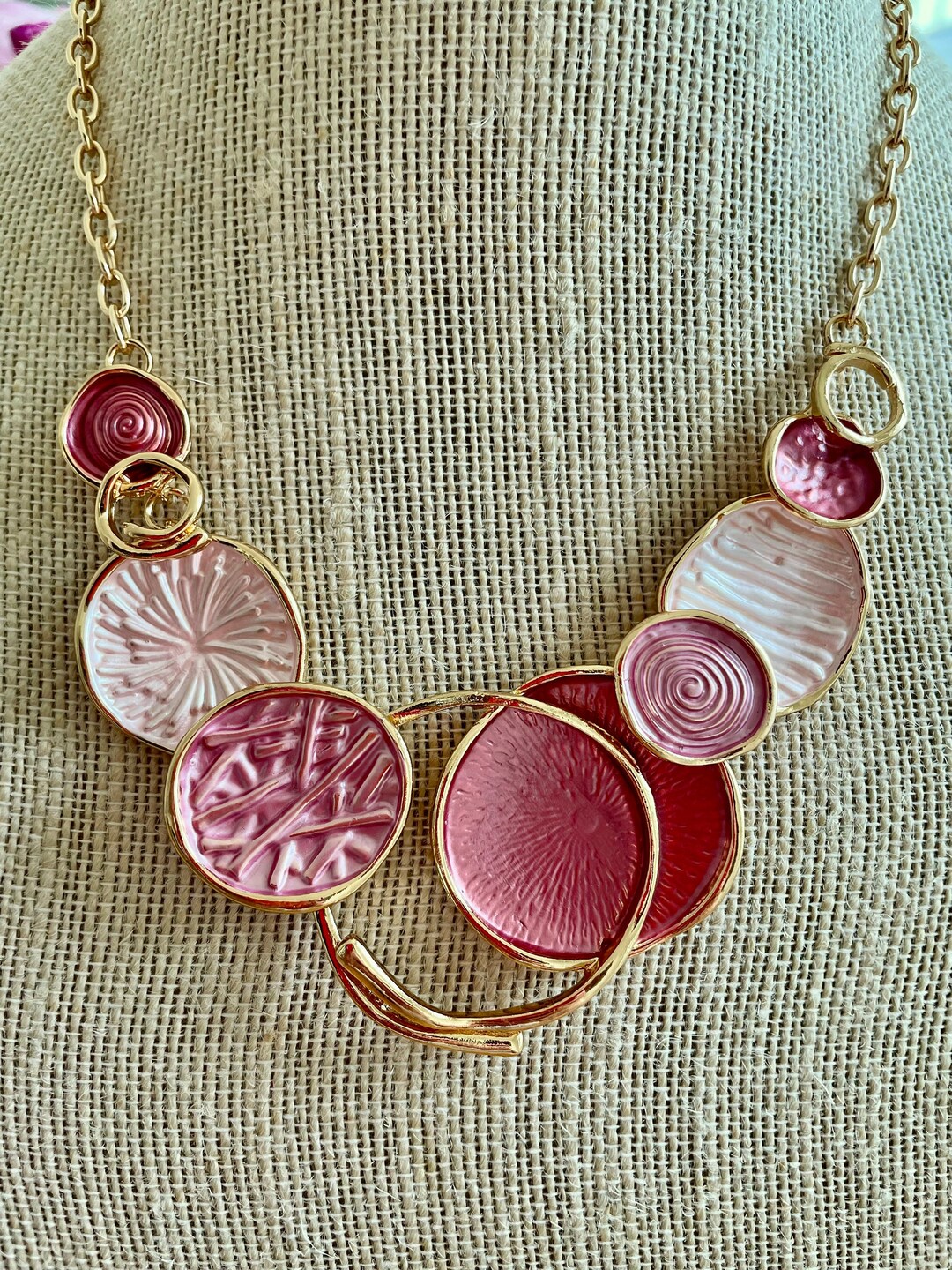 Pink Statement Necklace, Pink Geometric Necklace, Fuchsia Statement ...