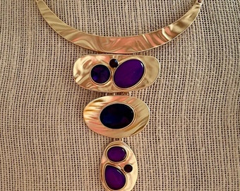 statement necklace, statement necklace for women, purple statement necklace, gold statement necklace, purple necklace, gold necklace