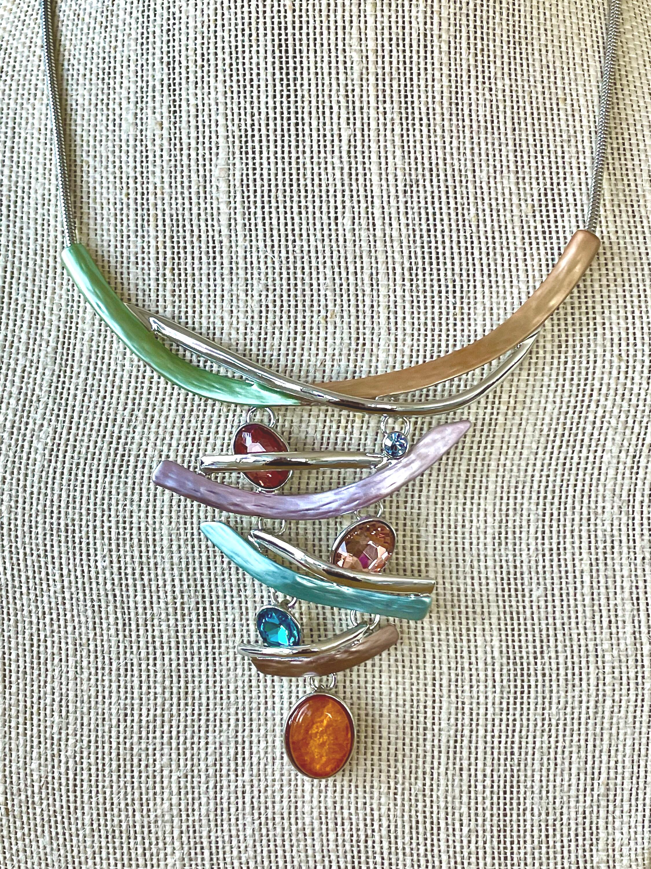 Singular Silver Rhinestone Multicolor & Silver Rhinestone Statement Necklace: Tornado 20