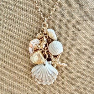 Long Sea Life Seashell Charms Necklace, 23"Mother's Day Gift