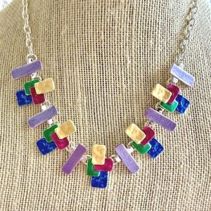 Geometric Enamel Statement Necklace: Multicolor Dainty Chunky Modern Jewelry
