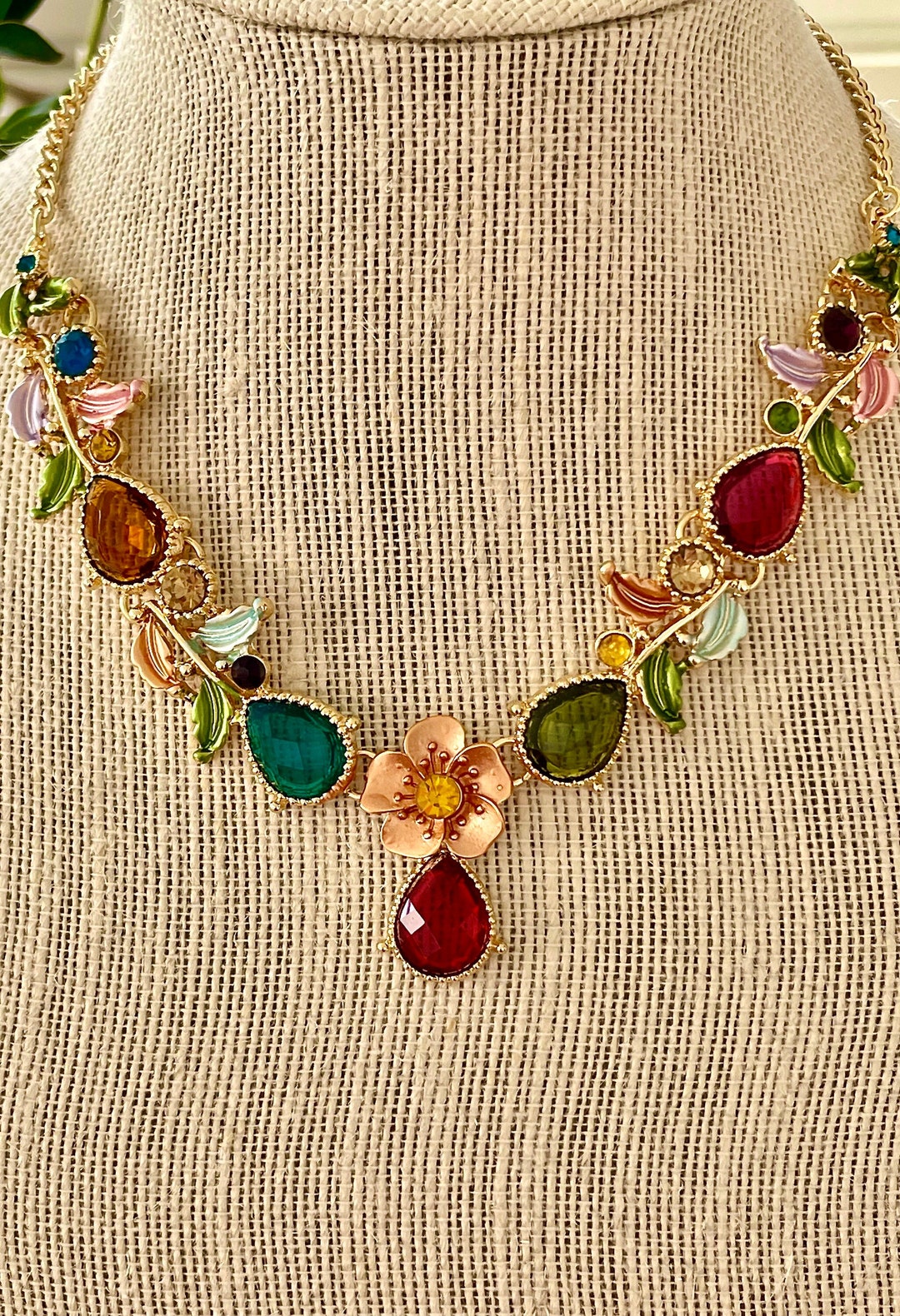 Statement Necklace Multi Color Flower, Colorful Flowers Statement