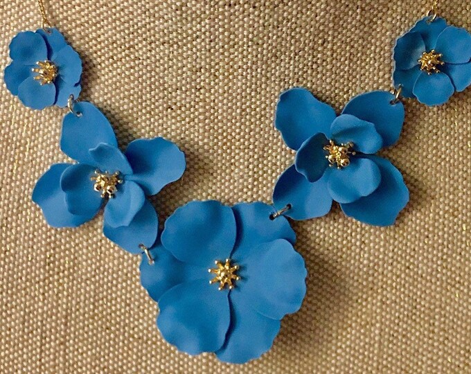 Statement Necklace, Blue Statement Necklace, Blue Necklace, Blue Flower