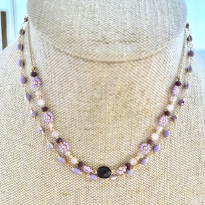 statement necklace, daisy flower choker purple, statement necklace, dainty flower necklace, layered delicate purple necklace