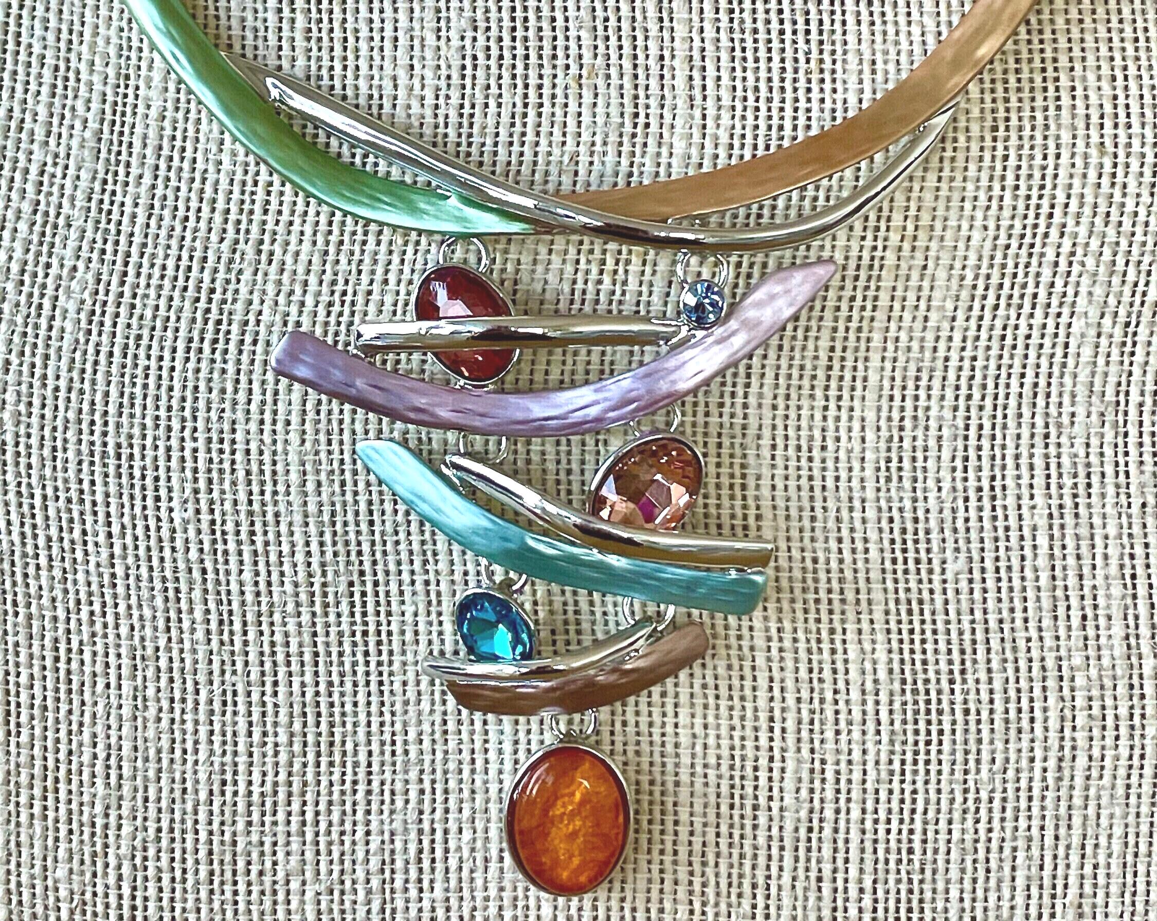 Singular Silver Rhinestone Multicolor & Silver Rhinestone Statement Necklace: Tornado 20
