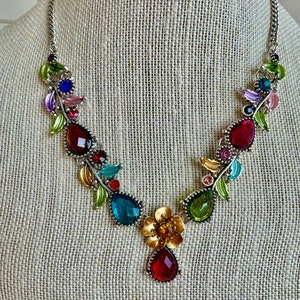 Flower Statement Necklace Multi Color, Silver Statement Necklace ...
