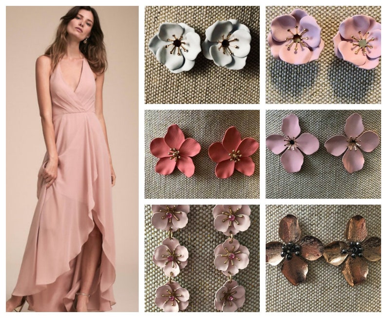 FLOWER EARRINGS statement earrings Wedding jewelry for bridesmaids statement wedding earrings pink wedding earrings Wedding earrings