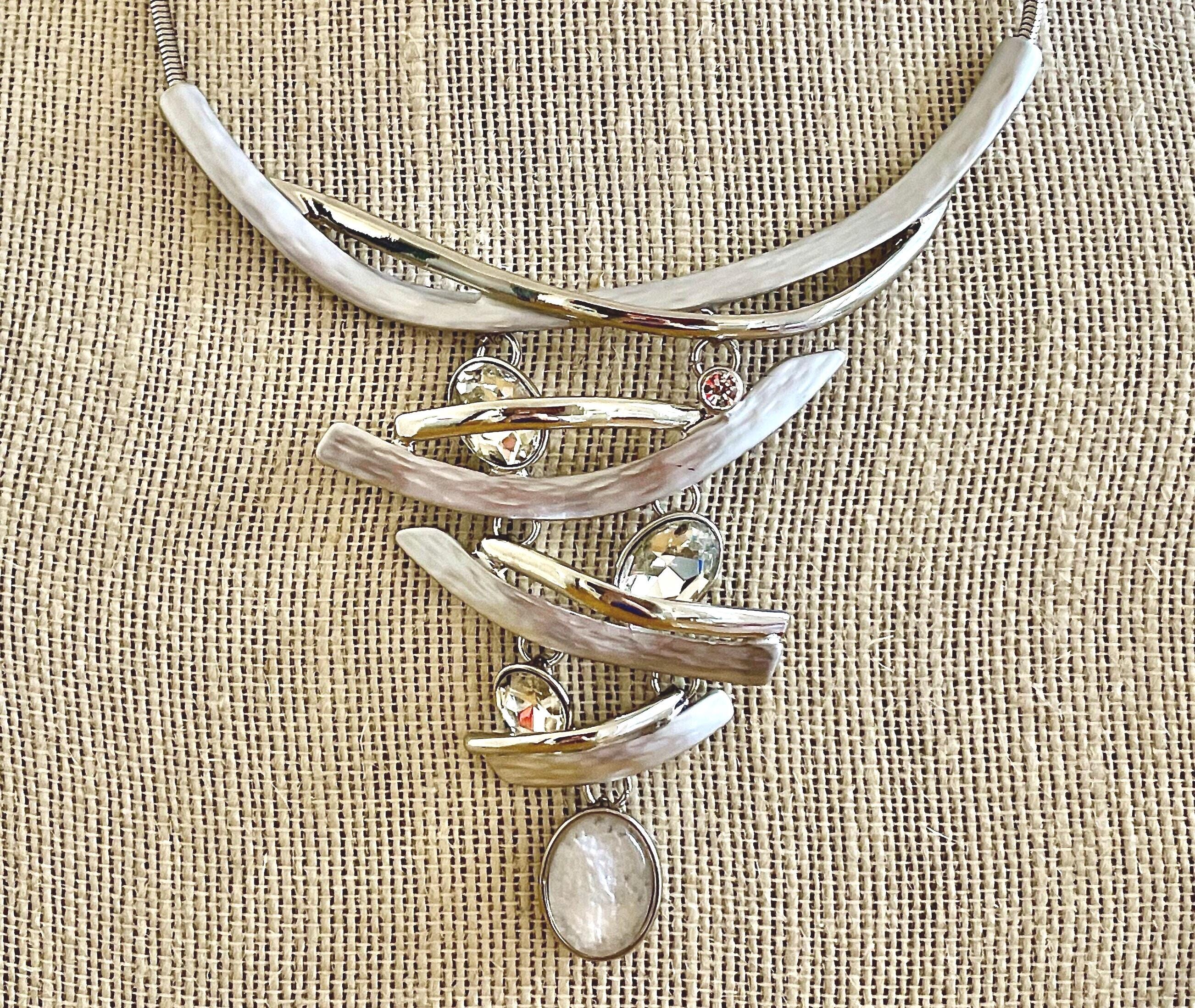 White & Silver Rhinestone Statement Necklace: Tornado, 20"