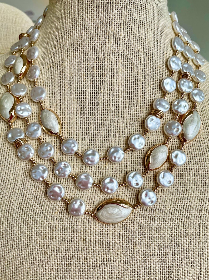 Pearlcore triple strand, pearl necklace gifted, chunky necklace, chunky pearl necklace, pearl statement necklace, layered pearl necklace image 2