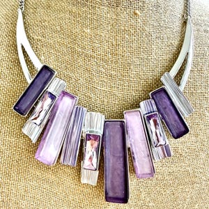 Purple, Lavender Chunky Geometric Statement Necklace: Modern Piano Key Design, Mother's Day Gift