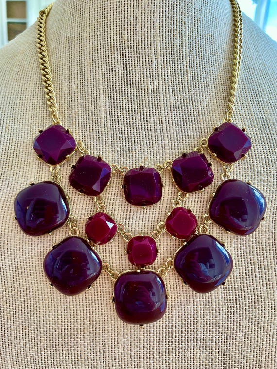 Chunky Purple Bib Statement Necklace: Runway-Insp… - image 1