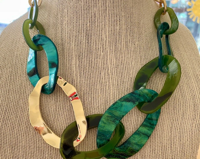 Oversized Necklace, Big Link Necklace, Chunky Statement Necklace, Green Statement Necklace