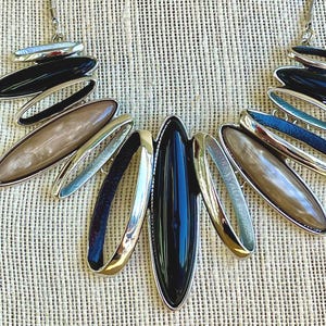 Black & Silver Statement Necklace: Geometric Modern, Runway Inspired 21&quot; Jewelry