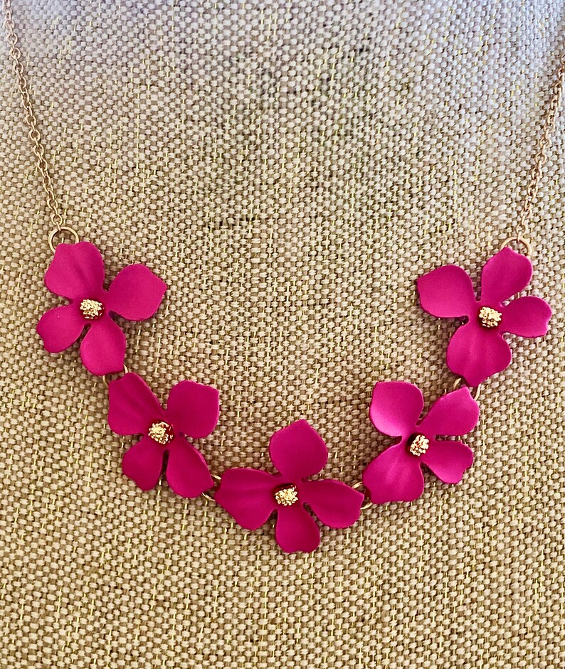 pink flower necklace bridesmaid necklace flower hot pink necklace flower statement necklace pink statement necklace Statement necklace