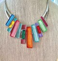 Multicolor Chunky Geometric Statement Necklace: Modern Piano Key Design, 19" Gift