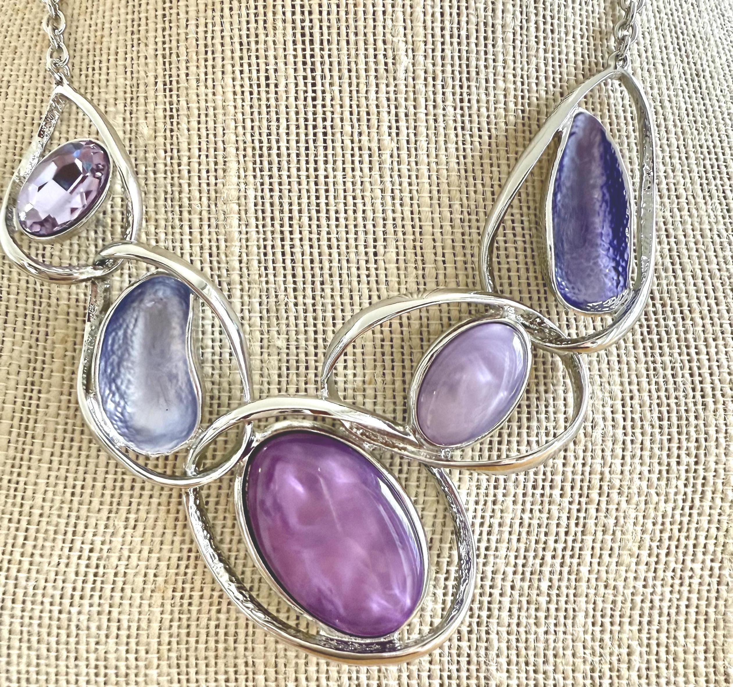 Chunky Neon Bib Necklace For Women - Hot Pink & Blue Rhinestone Statement Jewelry For Parties & Events