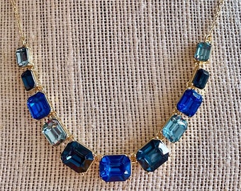 Blue necklace, blue rhinestone necklace, Statement necklace, blue statement necklace, rhinestone blue necklace, chunky blue necklace
