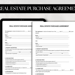 Editable Purchase Agreement Template: Real Estate Contract (Digital Download US Letter & A4 Size)