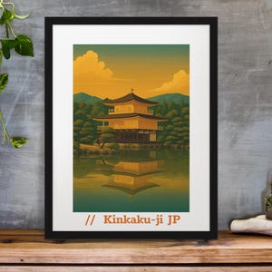 Kinkaku-ji Golden Pavilion Print: Minimalist Japanese Temple Art