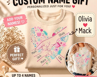 Regalo PNG con nombre personalizado / Diseño personalizado de manos familiares / Archivo de sublimación para camiseta de regalo para mamá