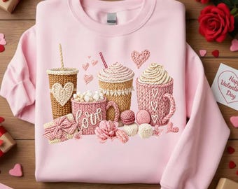 Valentine Crochet Love Hoodie PNG | Knit Coffee Heart Design (Digital Download)