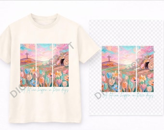 Diseño PNG de Pascua cristiana / Arte de la Cruz de la Resurrección / Archivo de descarga para sublimación de camisetas con citas de fe