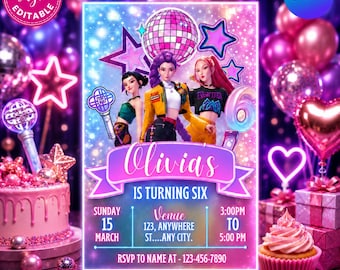 Kpop Invitation | Demon Hunter Invite | Kpop Event Invite | Canva Editable Template | Birthday Card