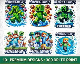 10+ Block Game PNG Bundle | Pixel Creeper Character Shirt Designs