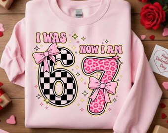 Age 7 Girl Birthday PNG Bow Leopard Number Design for T Shirt Hoodie Sweatshirt