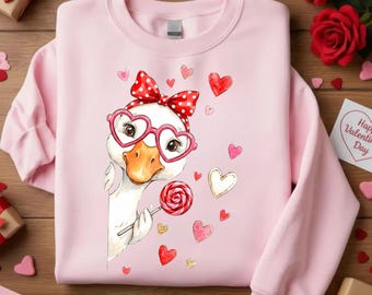 Valentine Goose PNG | Watercolor Heart Lollipop Animal Art (Digital Download)