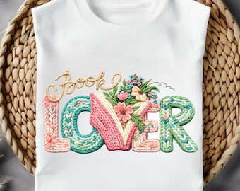 Book Lover Faux Yarn Crochet Typography | Floral Knitted Reading Design | Sublimation Art
