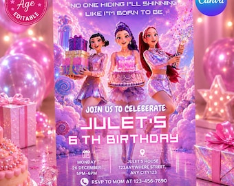 Kpop Demon Hunter Invitation | Kpop Fan Invite | Anime Card | Pink Template | Birthday Event Design