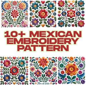 10+Mexican Embroidery Pattern PNG | Colorful Floral Textile Design, Crafts, Home Decor Stitch Art Inspiration | Stitching Embroidery Pattern