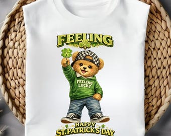 St Patricks Day Bear PNG | Feeling Lucky Sublimation Shirt Design