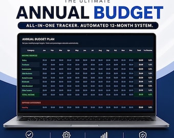 Annual Budget Spreadsheet | Personal Finance Planner | Excel & Google Sheets | 12-Month Tracker