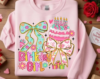Girl Party Shirt PNG | Bow Cake Design for T-Shirt Hoodie Sweatshirt Print