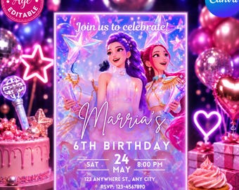 Kpop Invitation | Blackpink Birthday Card | Demon Hunter Invite | Canva Editable Template | Party Invite