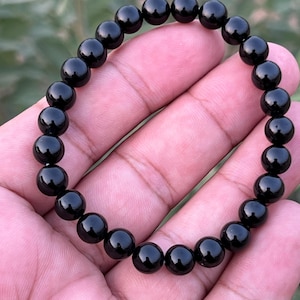 Natural Black Tourmaline Bracelet – Healing Crystal Beaded Jewelry for Protection & Grounding