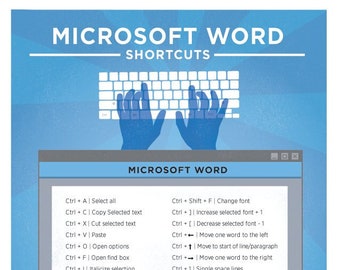 Microsoft Word Keyboard Shortcut Printable Poster 8.5"x11"