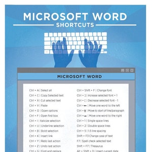 Microsoft Word Tastaturkürzel druckbares Poster 8,5 &quot;x 11&quot;