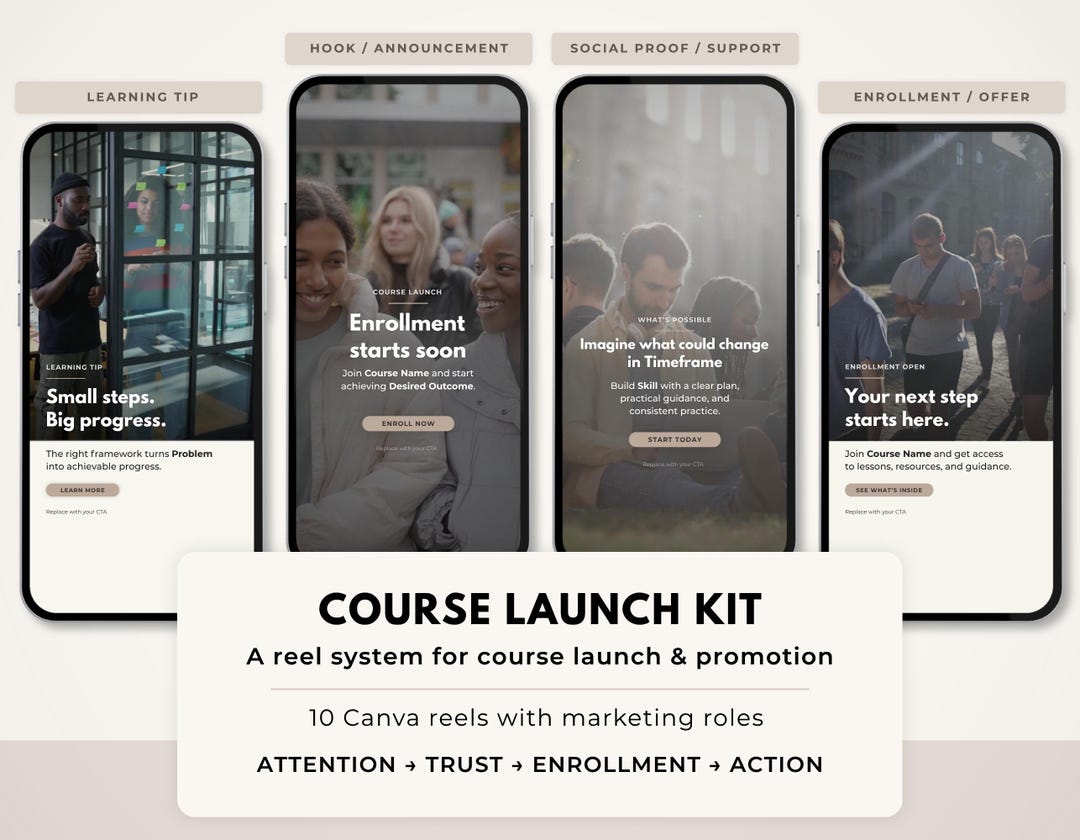 Course Launch Kit - 10 Canva Instagram Reel Templates in a Strategic ...