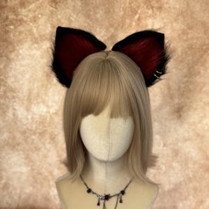 Handmade Faux Fur Red Wolf Ears Headband Anime Cosplay Showing  Realistic Accessories Halloween Pet Play Furry Conventions Costume Parties