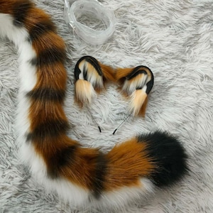 Realistic Tiger Ear Headband And Tail Set, Handmade Faux Fur Anime Cosplay, Animal Pet play Costume, Halloween Party, Kawaii Gifts, Lolita