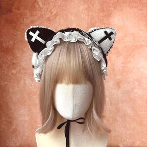 Süßer Lolita Cosplay Haarreif Mit Plüsch-Katzenohren – Rüschen, Spitze, Schleife & Glöckchen Für Rollenspiel & Party