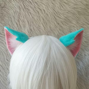Handmade Miku Cat Ears Headband Hairclips and Tails Set, Furry, Faux Fur, Anime Cat Cosplay Hatsune, Cat Costume, Realistic Fox Ears
