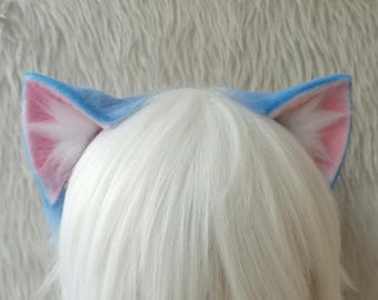 Pastel Blue Furry Cat Ears&Tail Set - Clip Headband Styles, Kawaii Cosplay Accessories for Anime Conventions, Photoshoots，Stage play