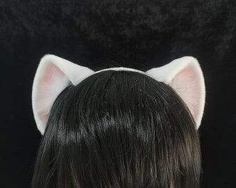 Weißes Wiesel Ohr Cosplay Stirnband - Bionisches flauschiges Tier Ohr Accessoire für Conventions & Fotoshootings