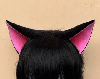 Anzu Yama Kazusa Style Black Pink Furry Cat Ears Headband - Kawaii Cosplay & Lolita Accessory for Anime Fans