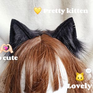 Handmade Faux Fur Black Furry Cat Ears Headband, Cosplay Showing, Realistic Anime Accessories, Cute Animal Ear Headpiece, Halloween Costume